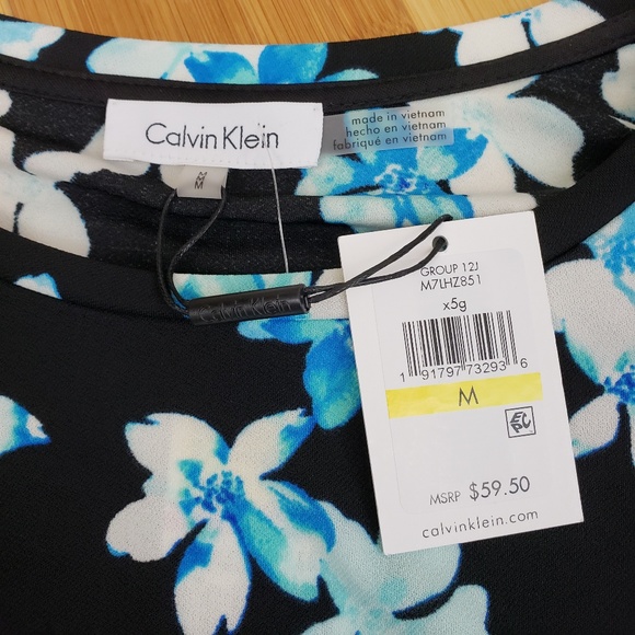 Calvin Klein Black/Seaglass Asymmetrical Top NWT - Picture 3 of 4